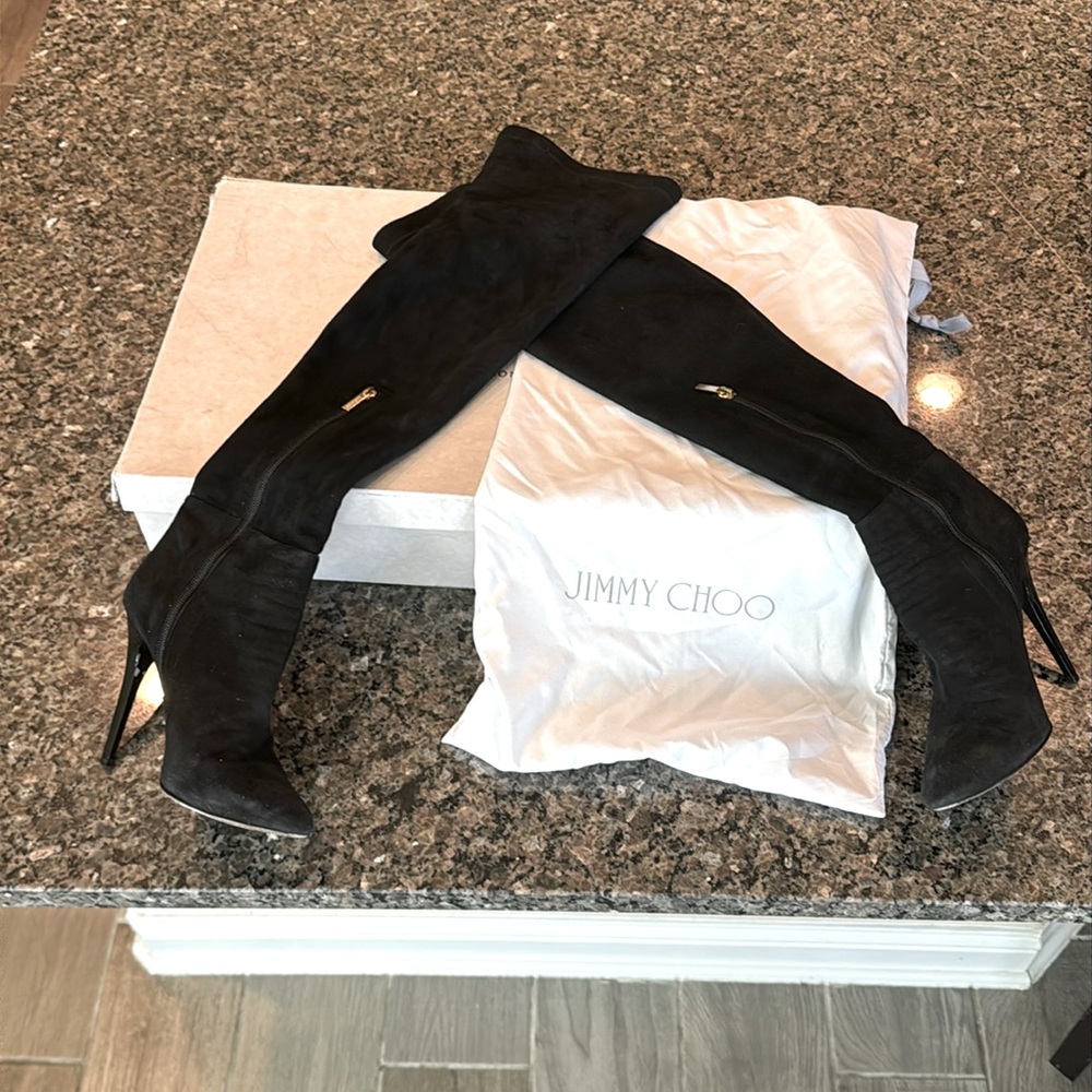Jimmy Choo black suede Turner knee high heels